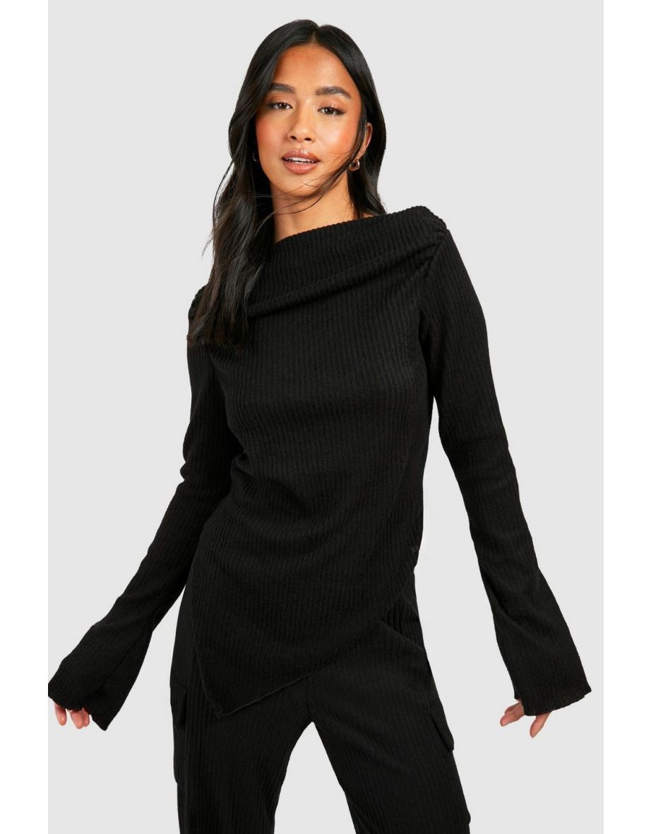Petite Super Soft Rib V Hem Top - black