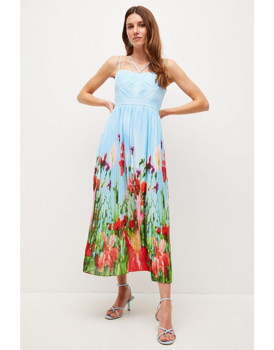 Poppy Meadow Pleated Midi Dress