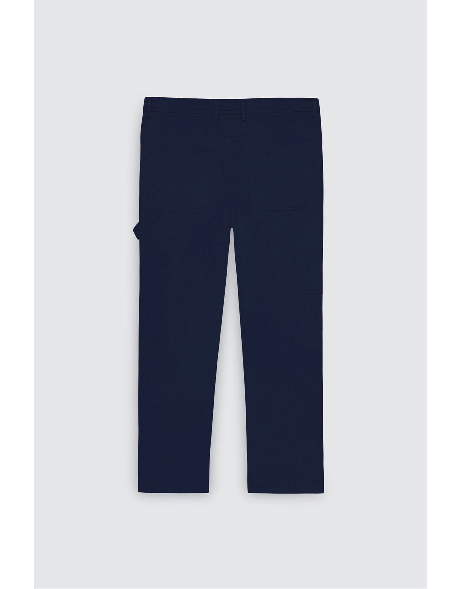 Men's Navy Blue Oversize Loose Cut Tie Waist Cotton Flexible Dobby Side Pocket Trousers - 8