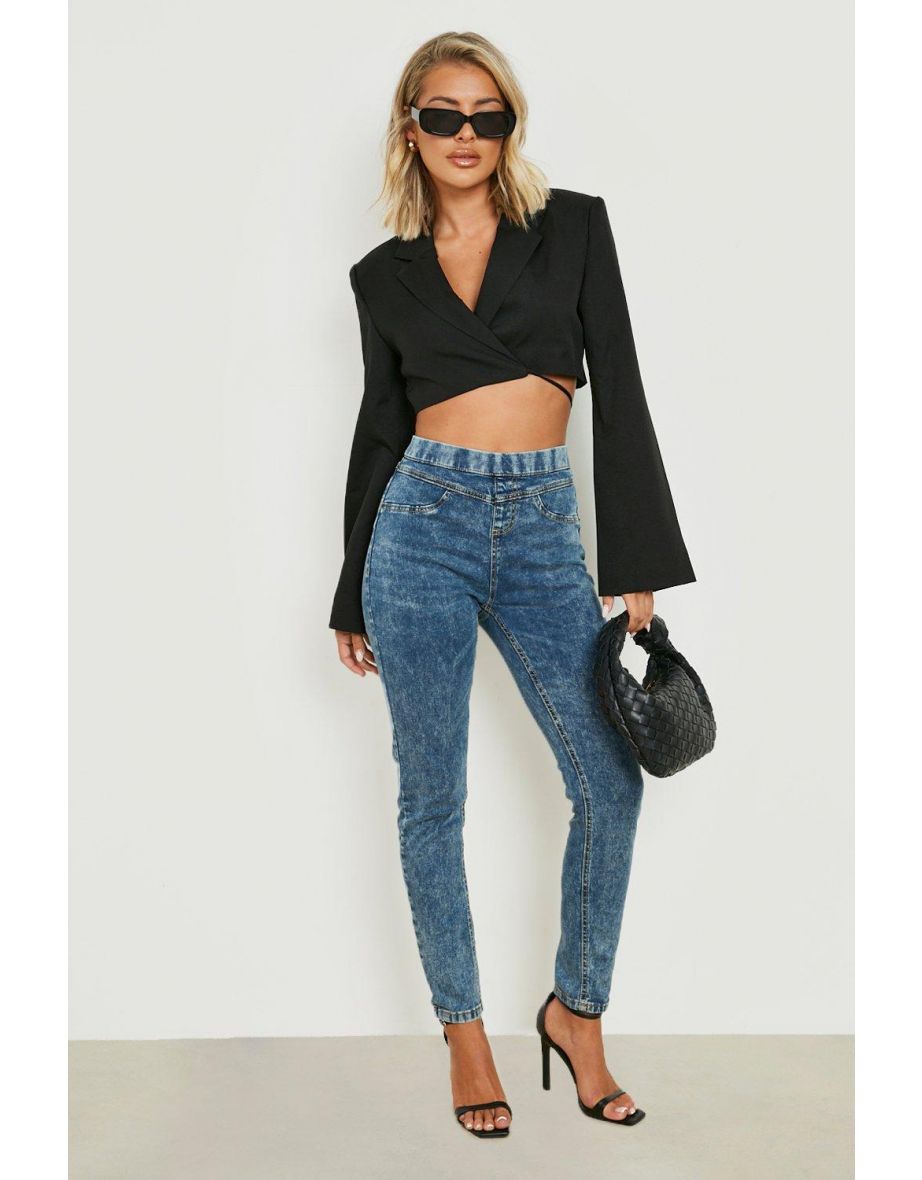 High Waist Sculpt Denim Jeggings - acid wash light blue