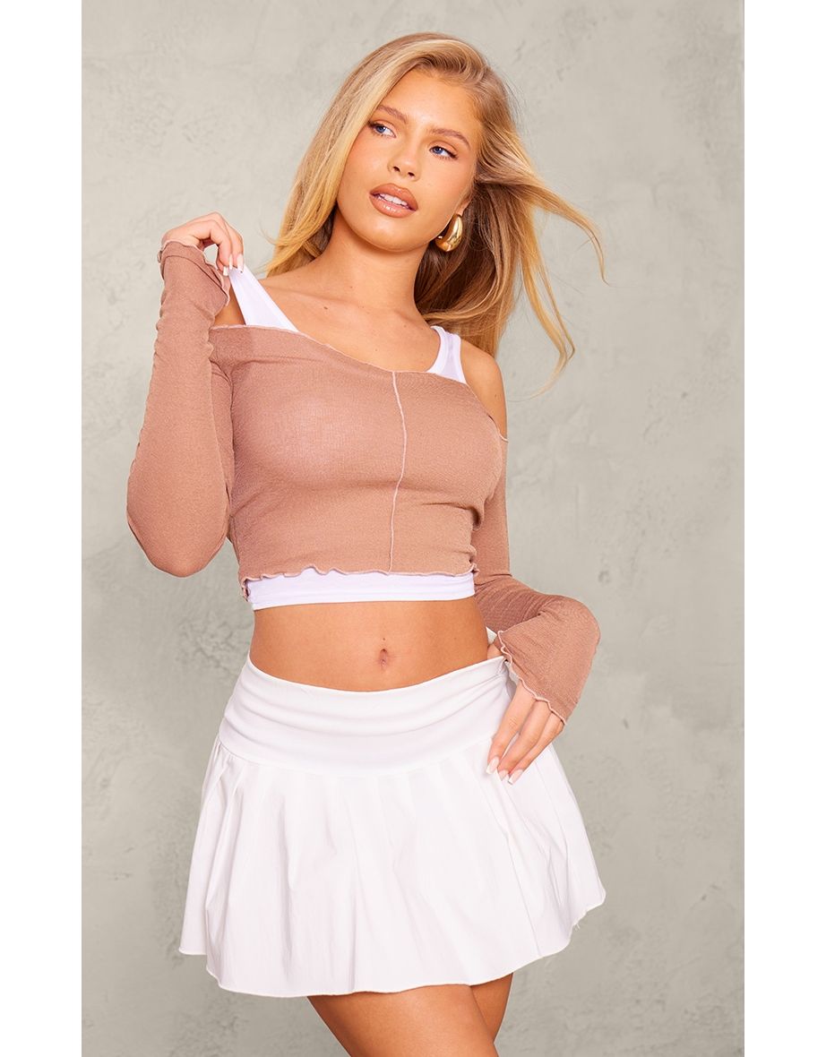 Mocha Burnout Mesh Rib Overlay Crop Top