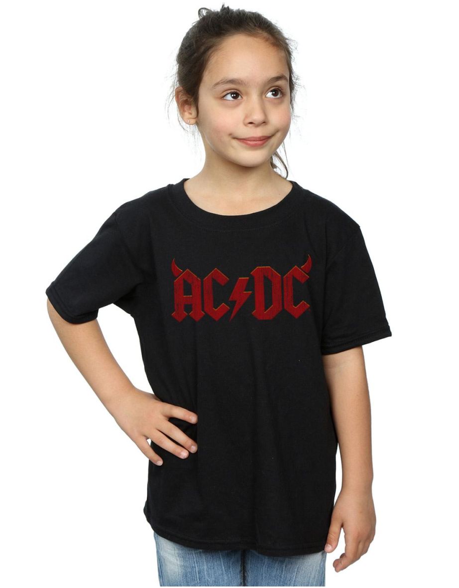 AC/DC Girls Horns Logo Cotton T-Shirt - Black