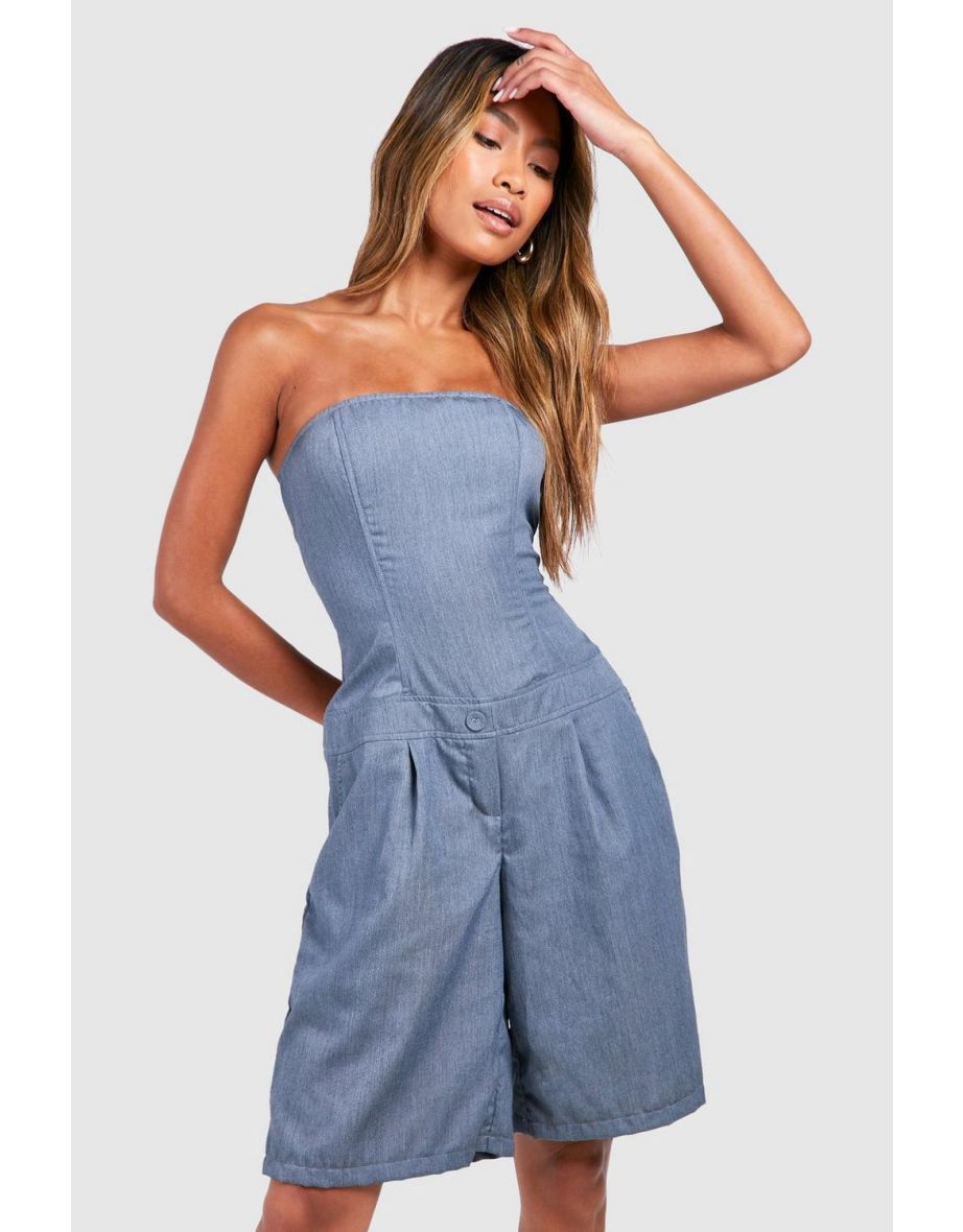 Twill Longline Tailored Playsuit - blue