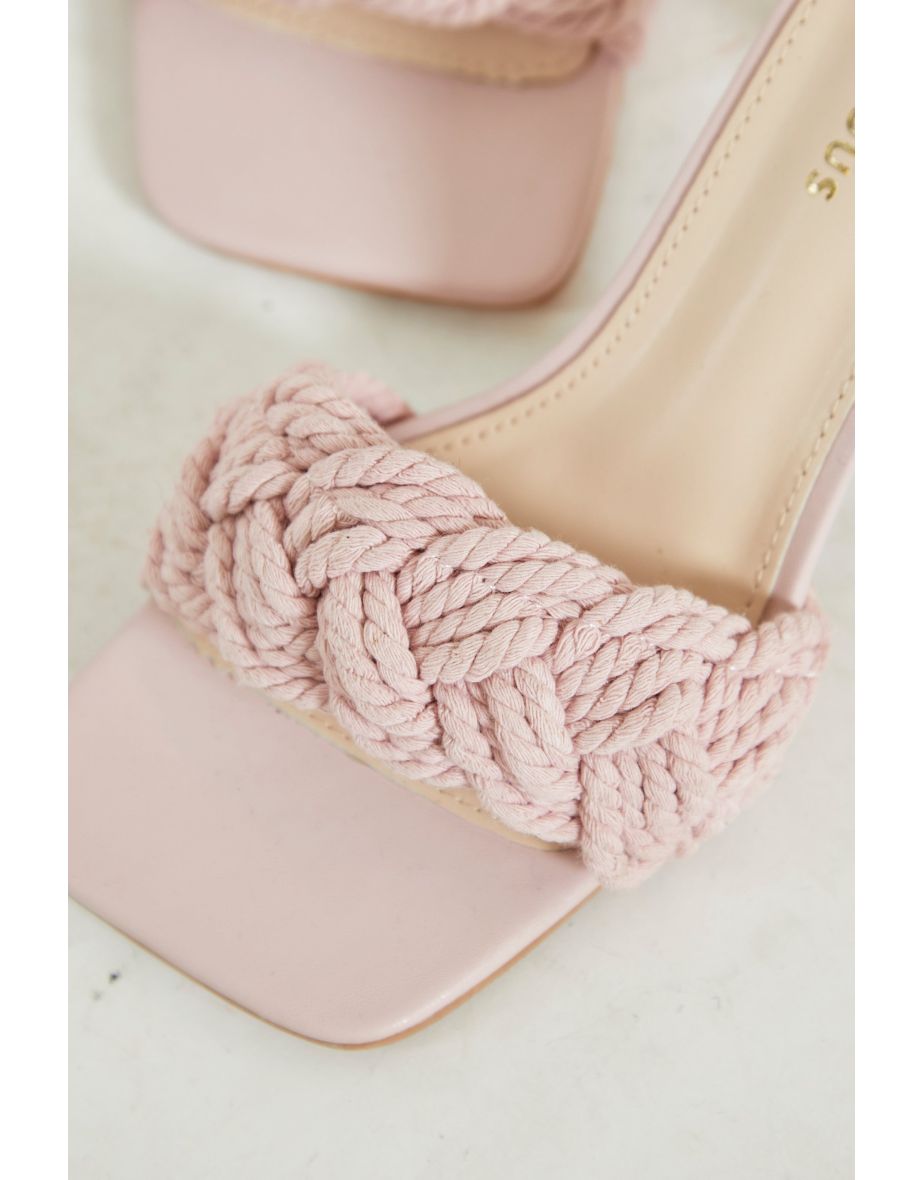 Glamorous Pink Braided Strap Heeled Mules - 4