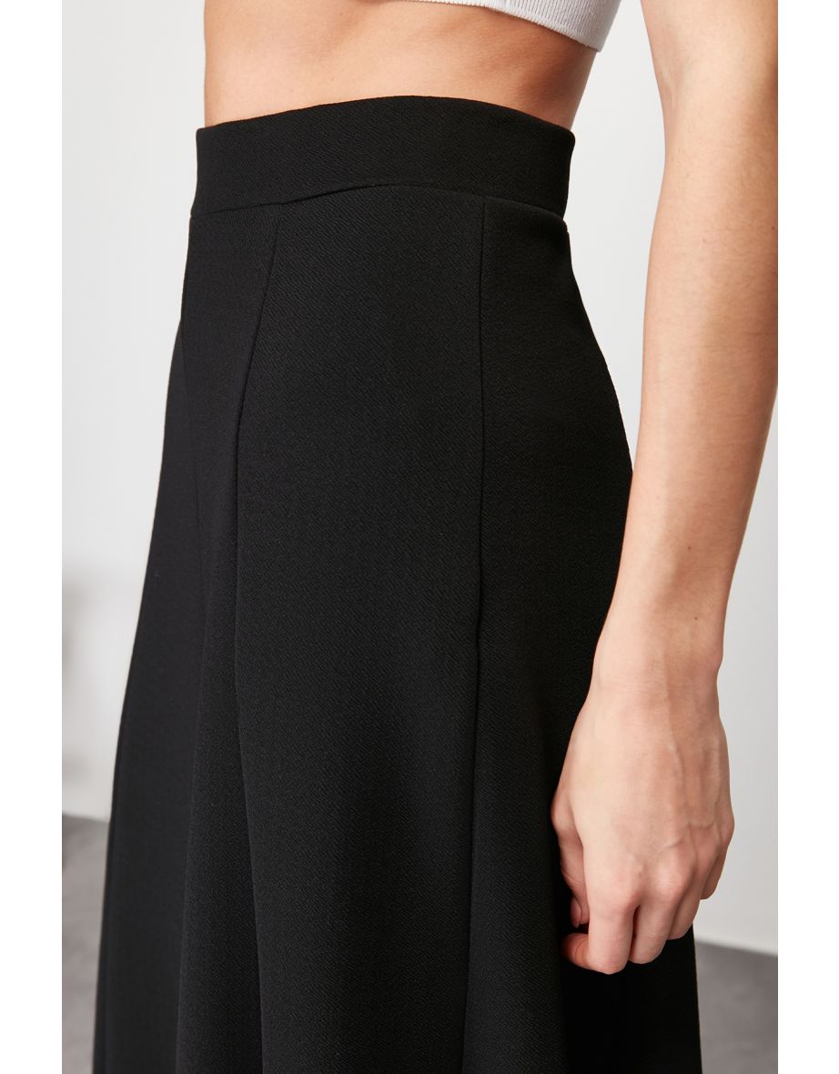 Black Flared Maxi Stretch Knitted Skirt - 5