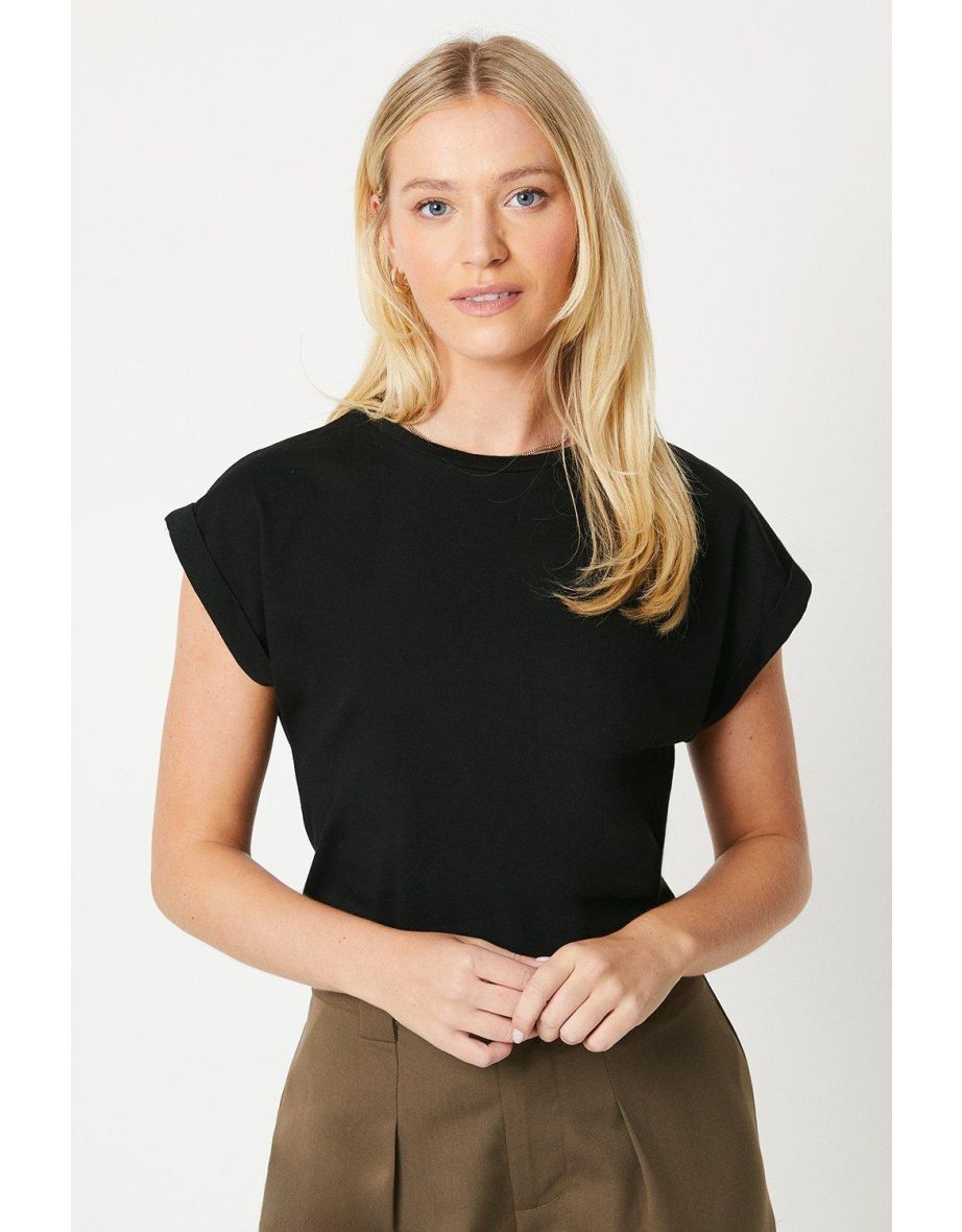 Cotton Roll Sleeve T-shirt