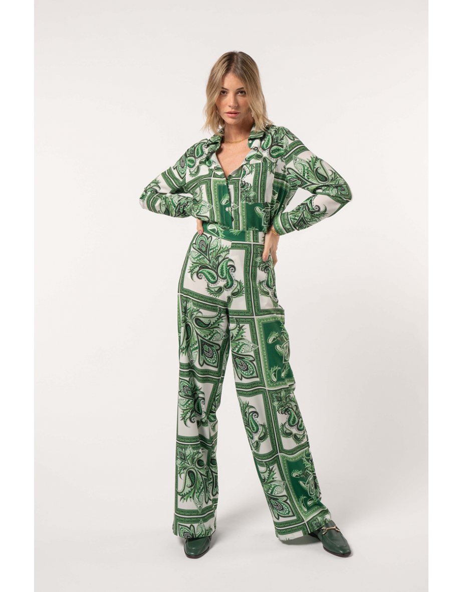Green Patterned Long Sleeve Shirt