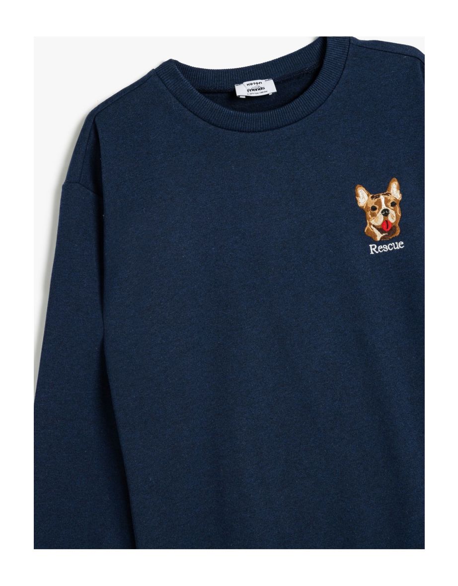 Sweatshirt Dog Embroidered Crew Neck Long Sleeve - 2