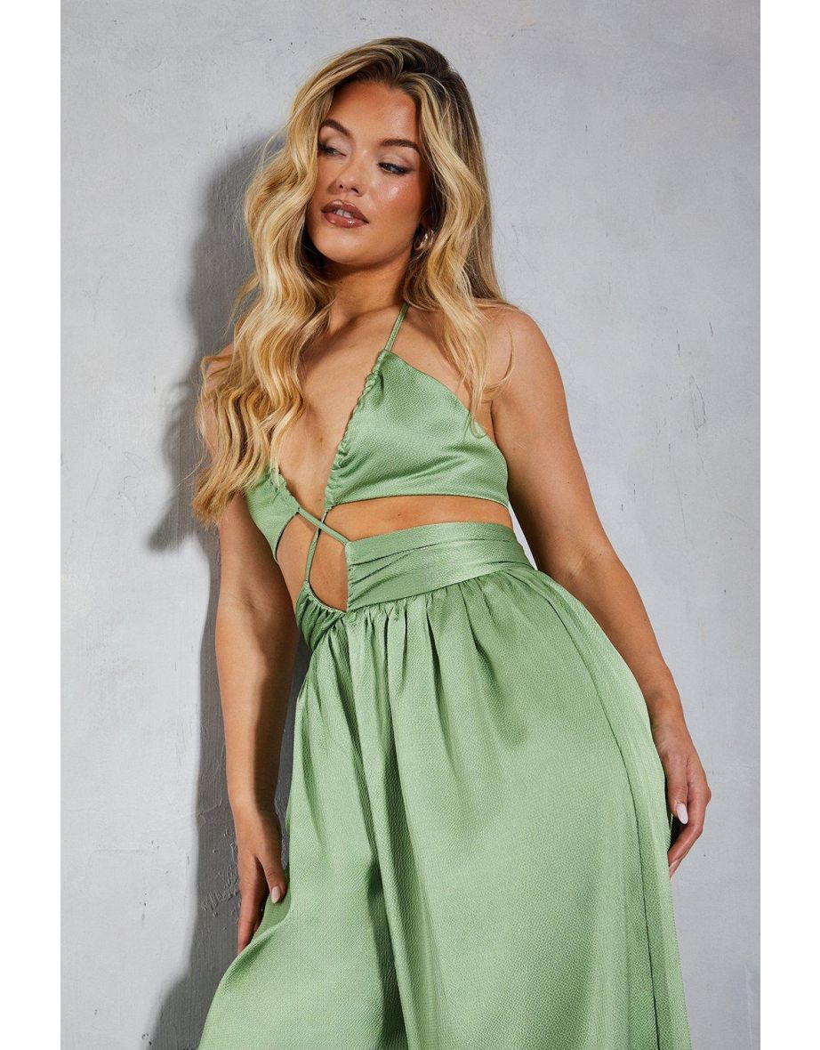 Textured Satin Strappy Cut Out Jumpsuit - 3
