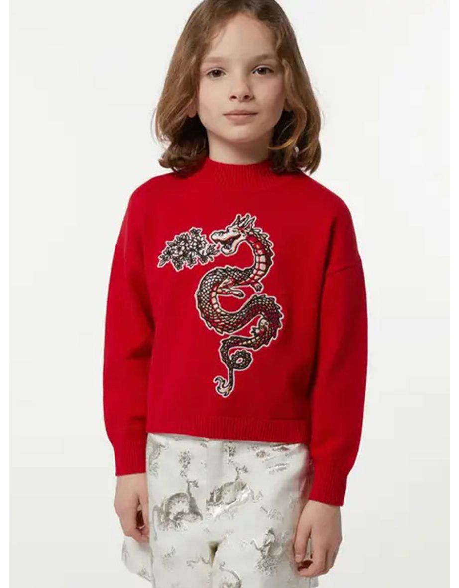 Girls Knitted Dragon Jumper in Red