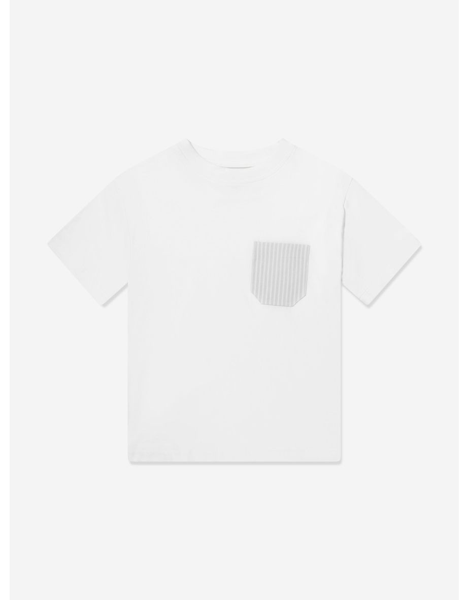 Boys Striped Pocket T-Shirt in White
