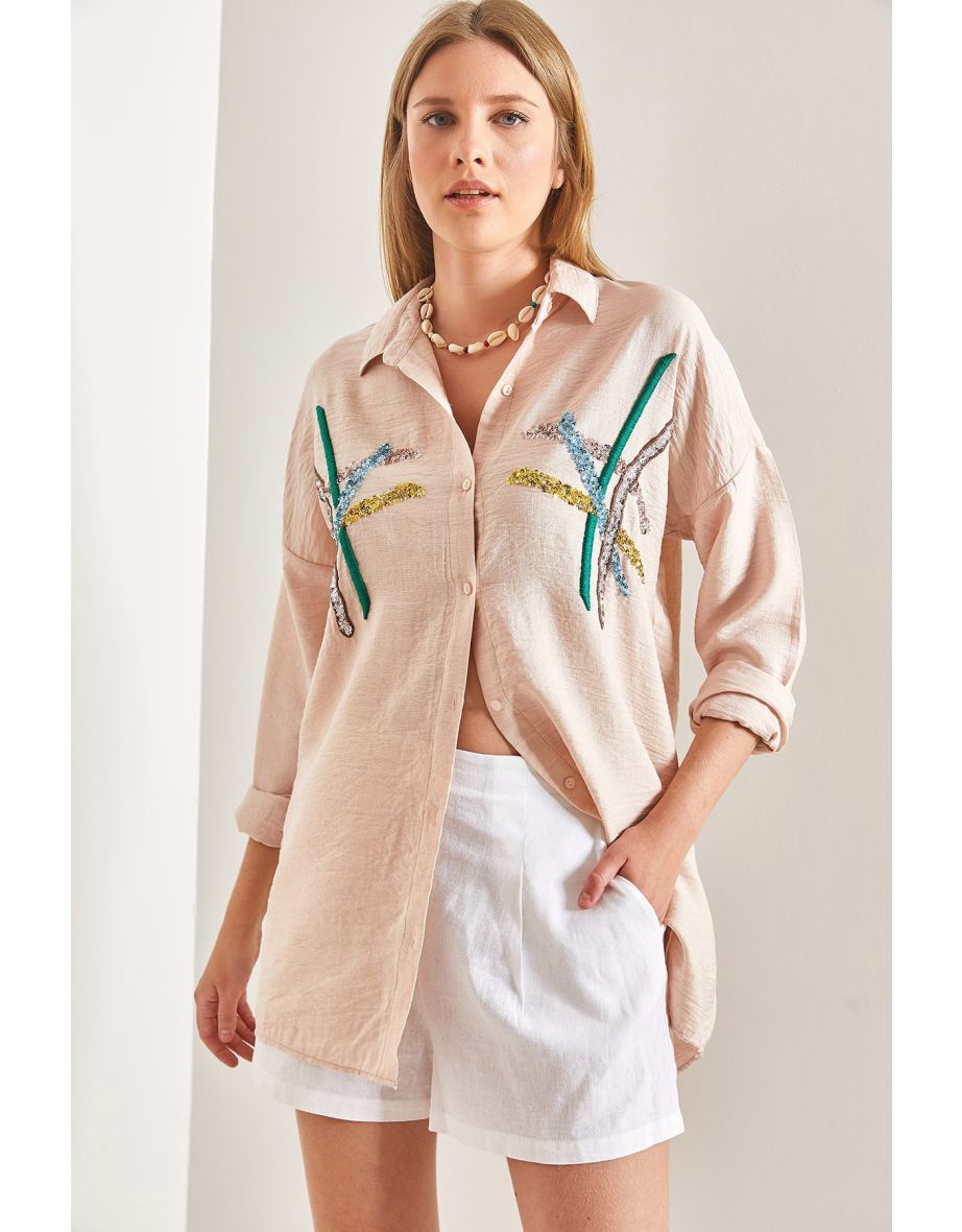Bianco Lucci Beige Embroidered Shirt - 5