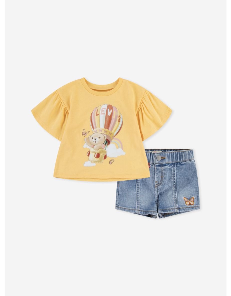 Baby Girls Flutter Sleeve T-Shirt and Shorts Set in Yellow
