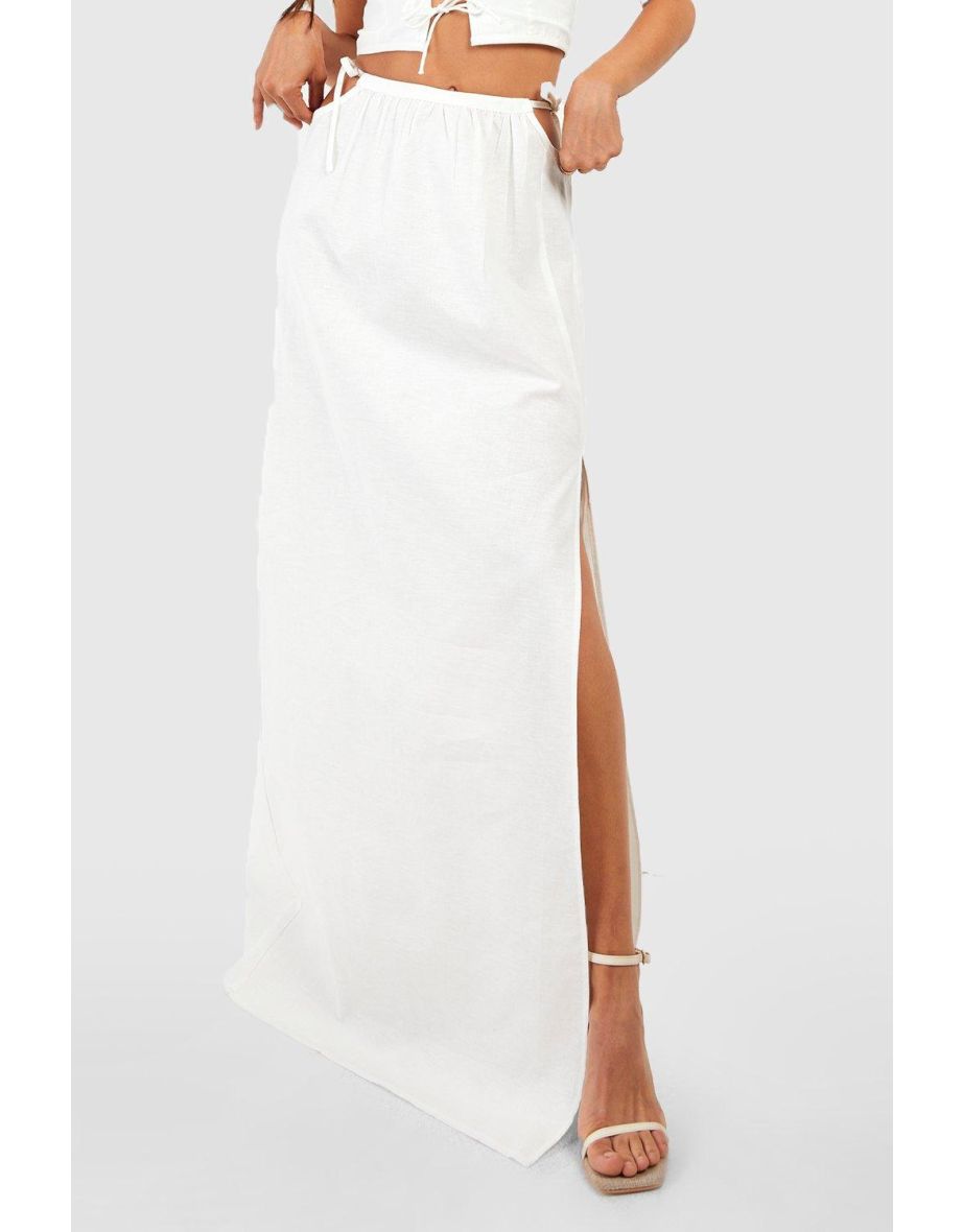 Cotton Tie Sie Split Maxi Skirt - white - 3