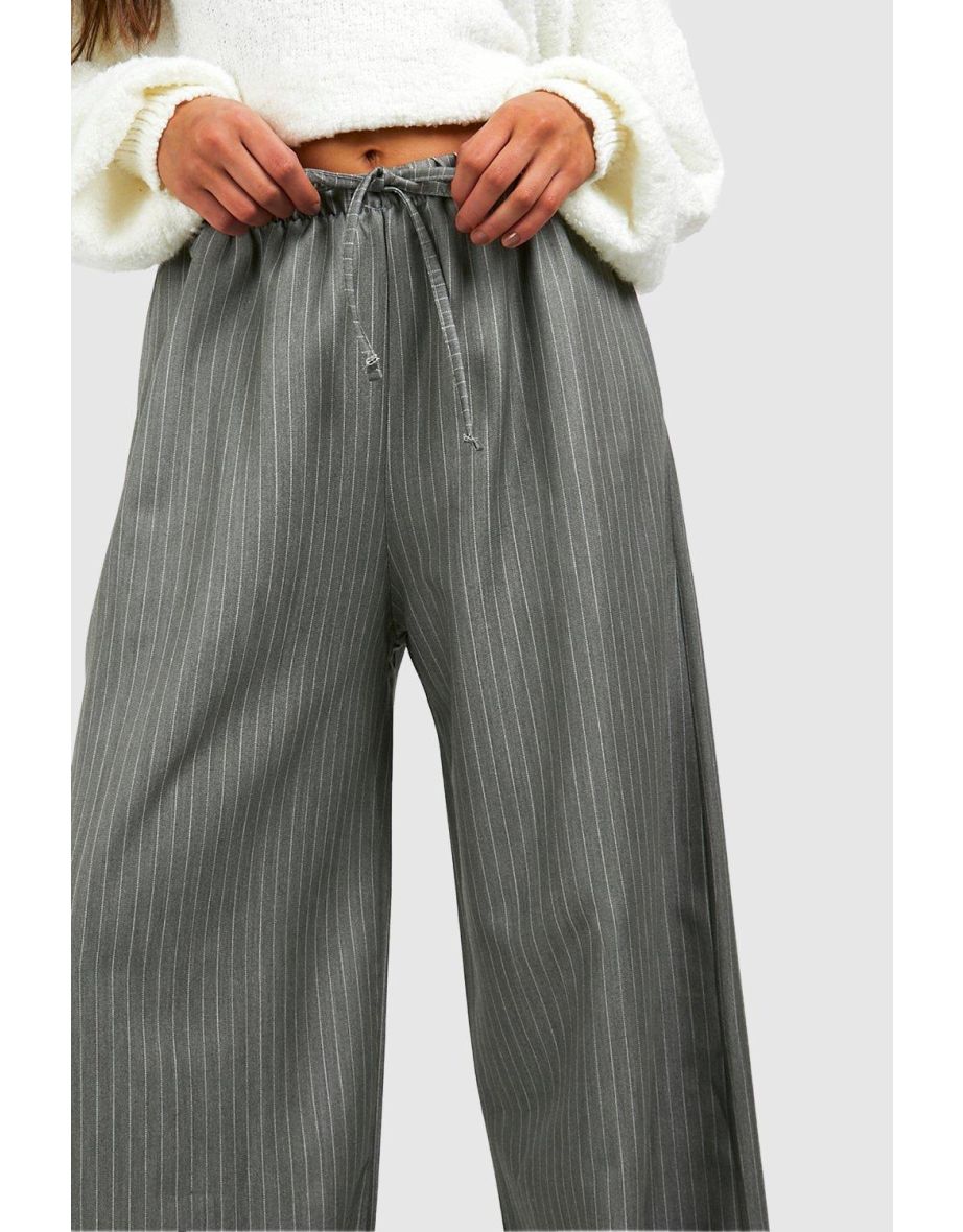 Stripe Wide Leg Trousers - grey - 3