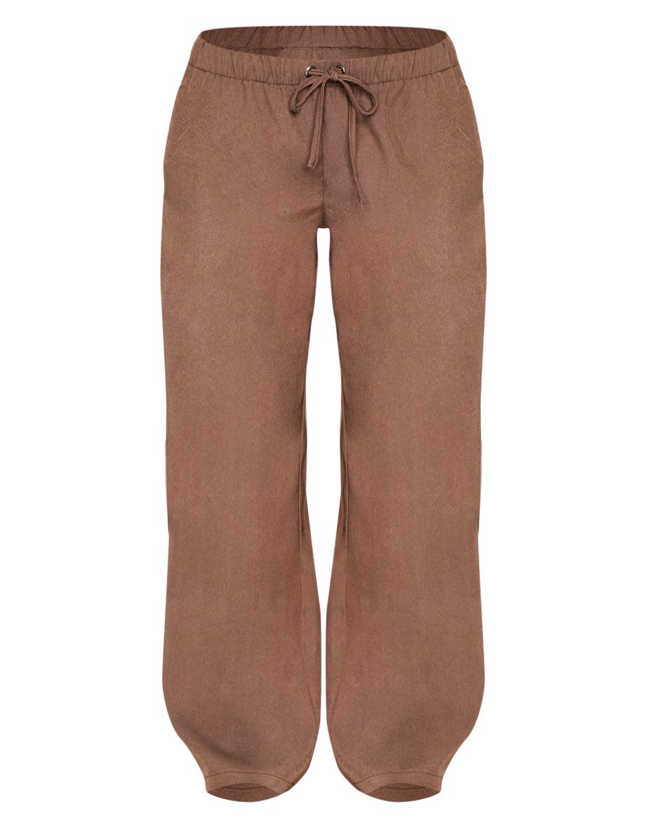 Petite Chocolate Premium Woven Drawstring Waistband Low Rise Trousers - 4