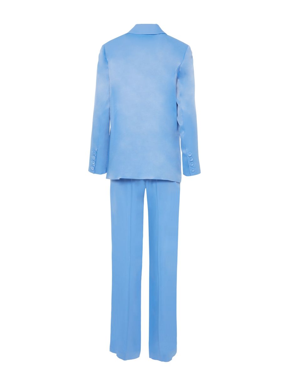 Shiny Satin Fabric Blue Suit With Double-breasted Closed Blazer Jacket - 2