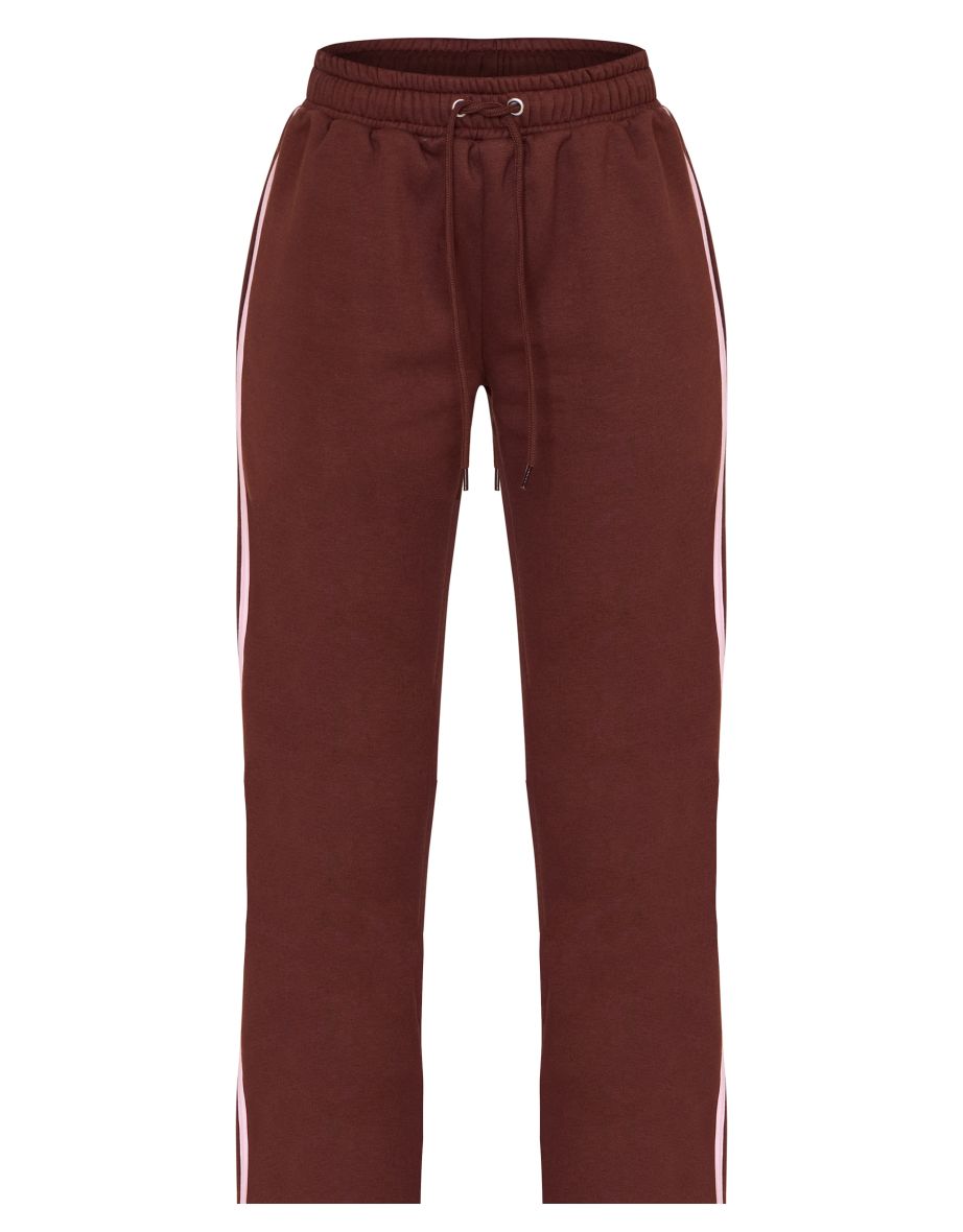 Petite Chocolate Straight Leg Joggers With Stripe Detail - 4