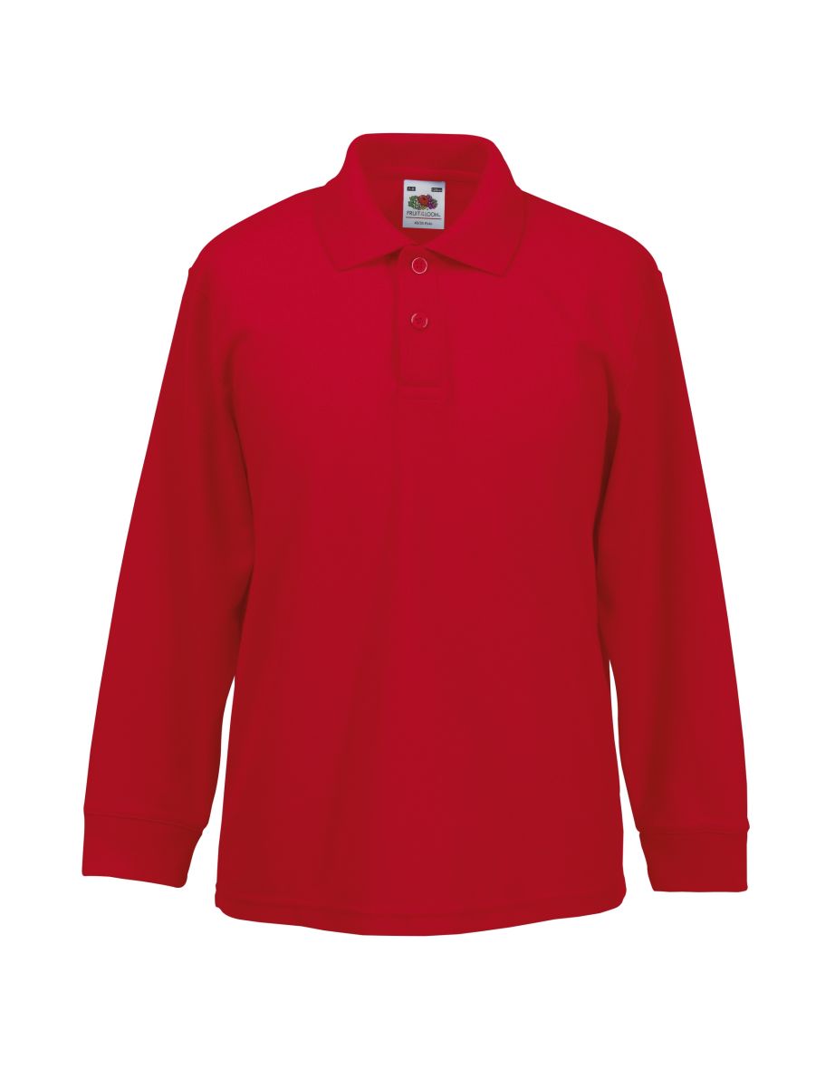 Fruit Of The Loom Childrens Long Sleeve 65/35 Pique Polo / Childrens Polo Shirts - Red - 2