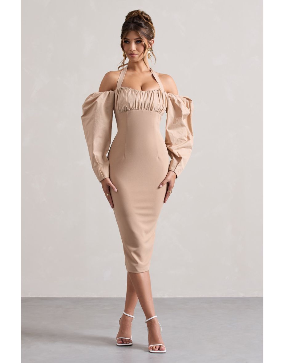 Couture Client | Champagne Halter-Neck Puff Sleeve Dress