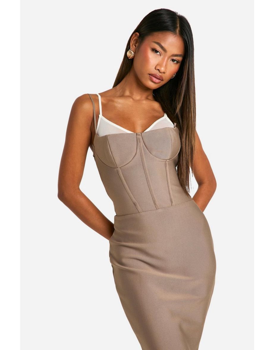Bandage Double Layer Corset Floor Length Dress - stone - 3
