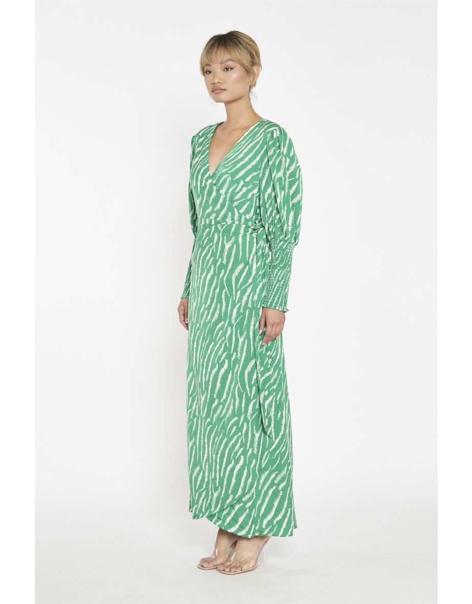 Green Sketchy-Animal Wrap Maxi-Dress - 3
