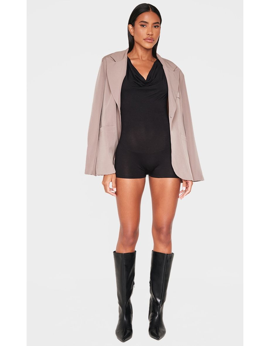 Black Jersey Cowl Neck Playsuit