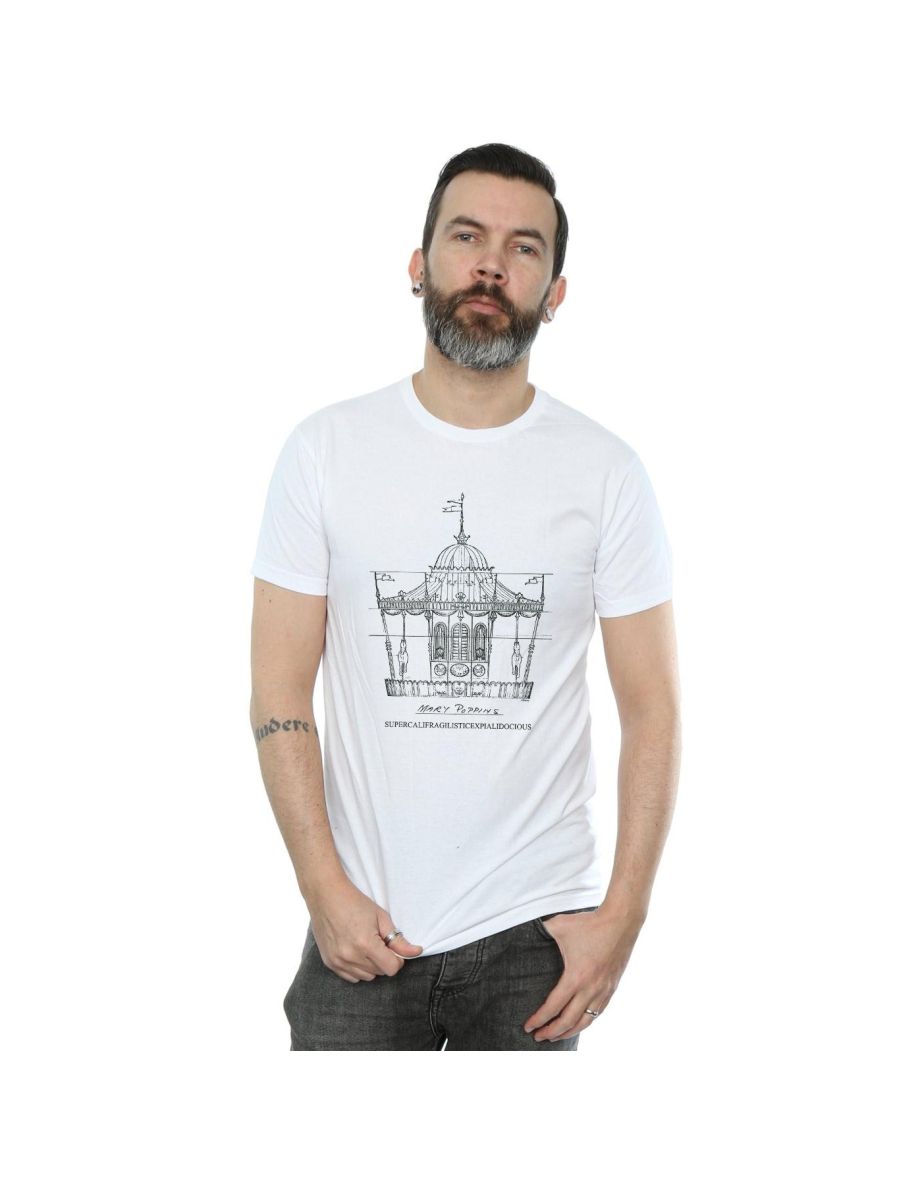 Disney Mens Mary Poppins Carousel Sketch T-Shirt - White
