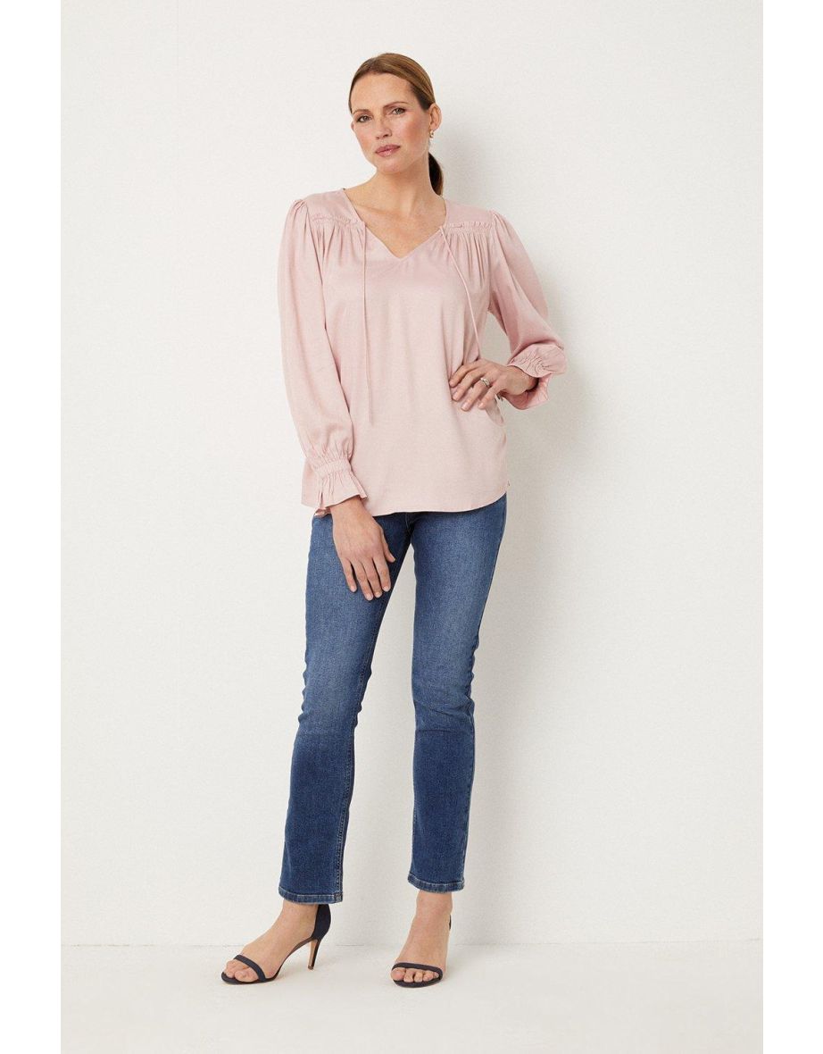Dusty Pink Plain Tie Neck Blouse