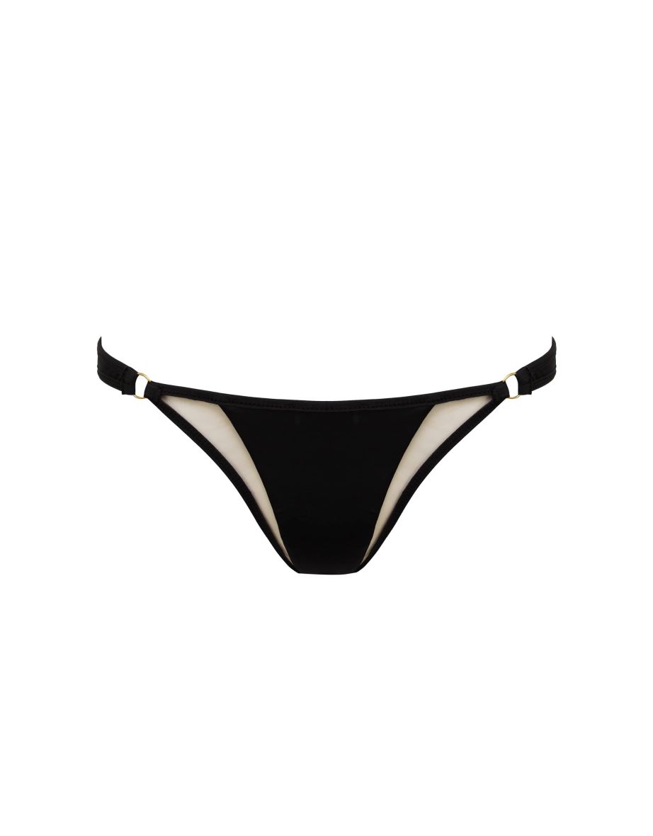 Eloise Black Mid-Rise Bikini Bottoms with Nude Inserts - 2