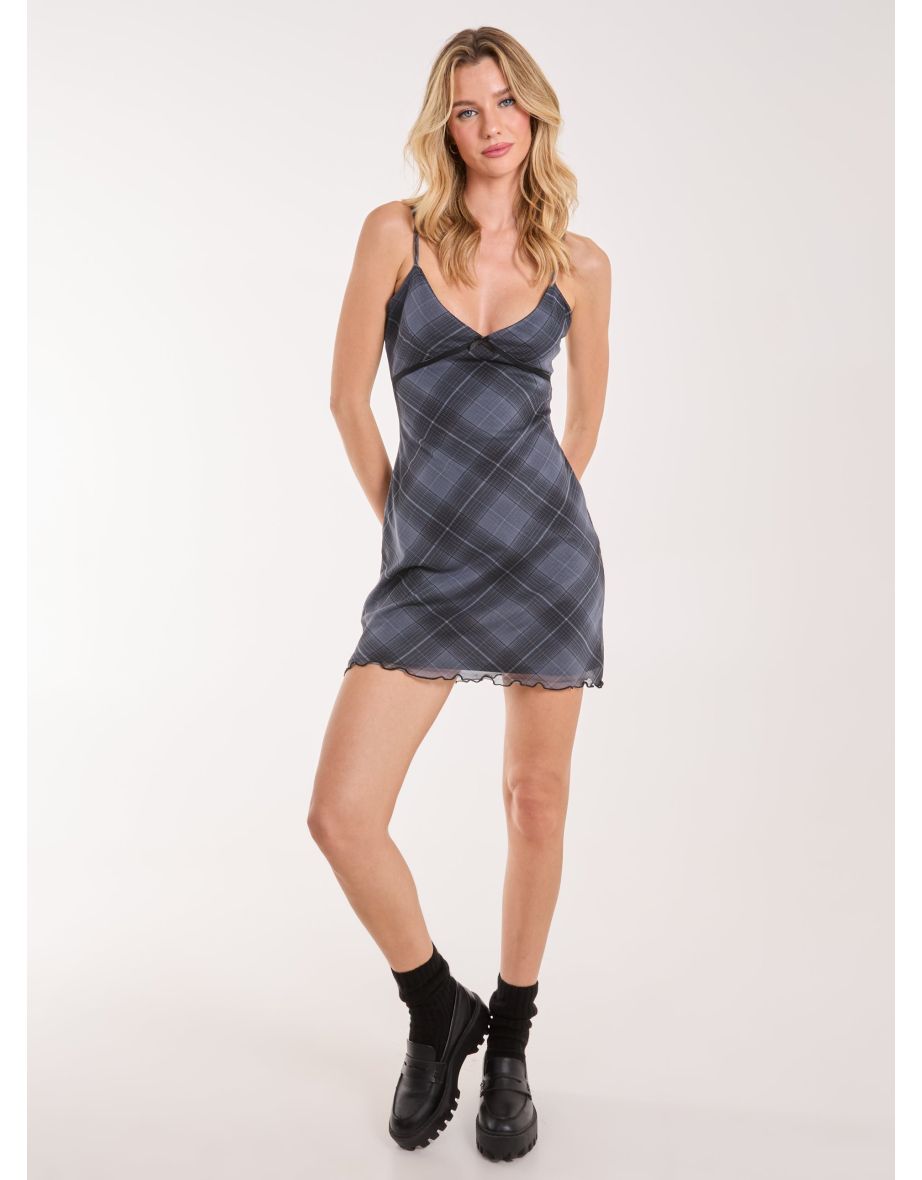 Check Mesh Cami Dress