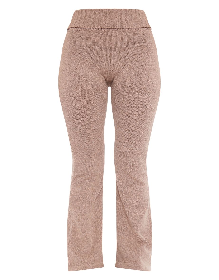 Petite Brown Knitted Fold Over Flared Trousers - 4
