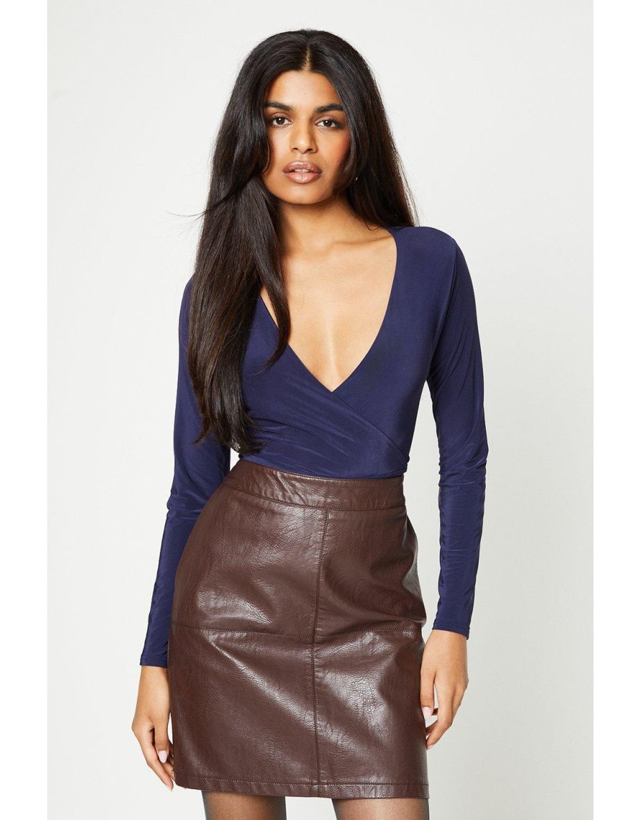Long sleeve wrap bodysuit deals