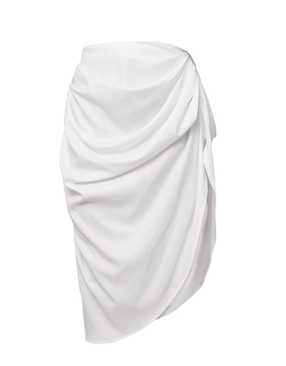 White Ruched Side Midi Skirt - 4