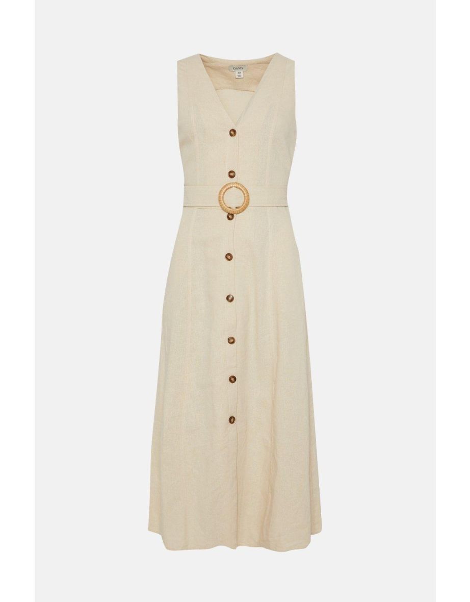 Linen Mix Belted Shirt Dress - 3