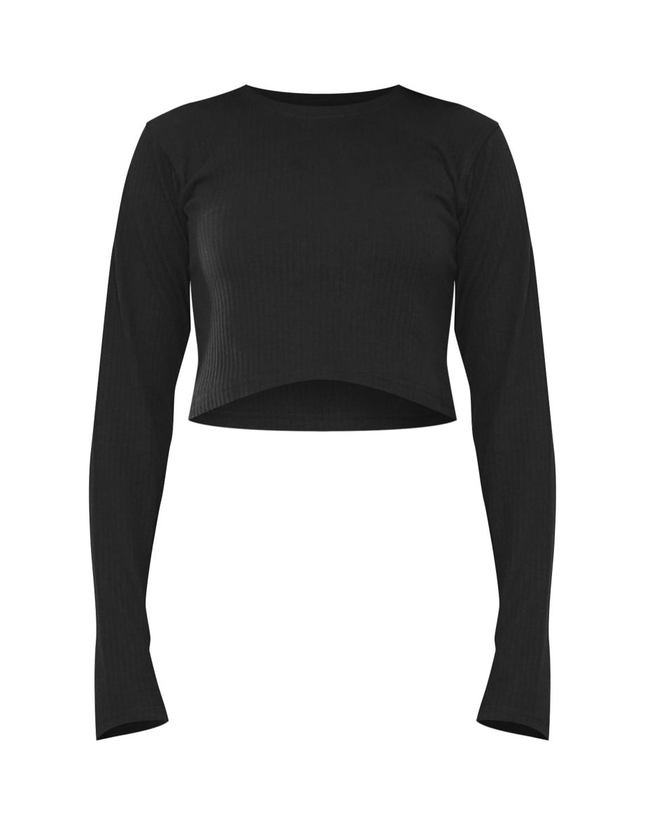 Maternity Black Rib Long Sleeve Crop Top - 4