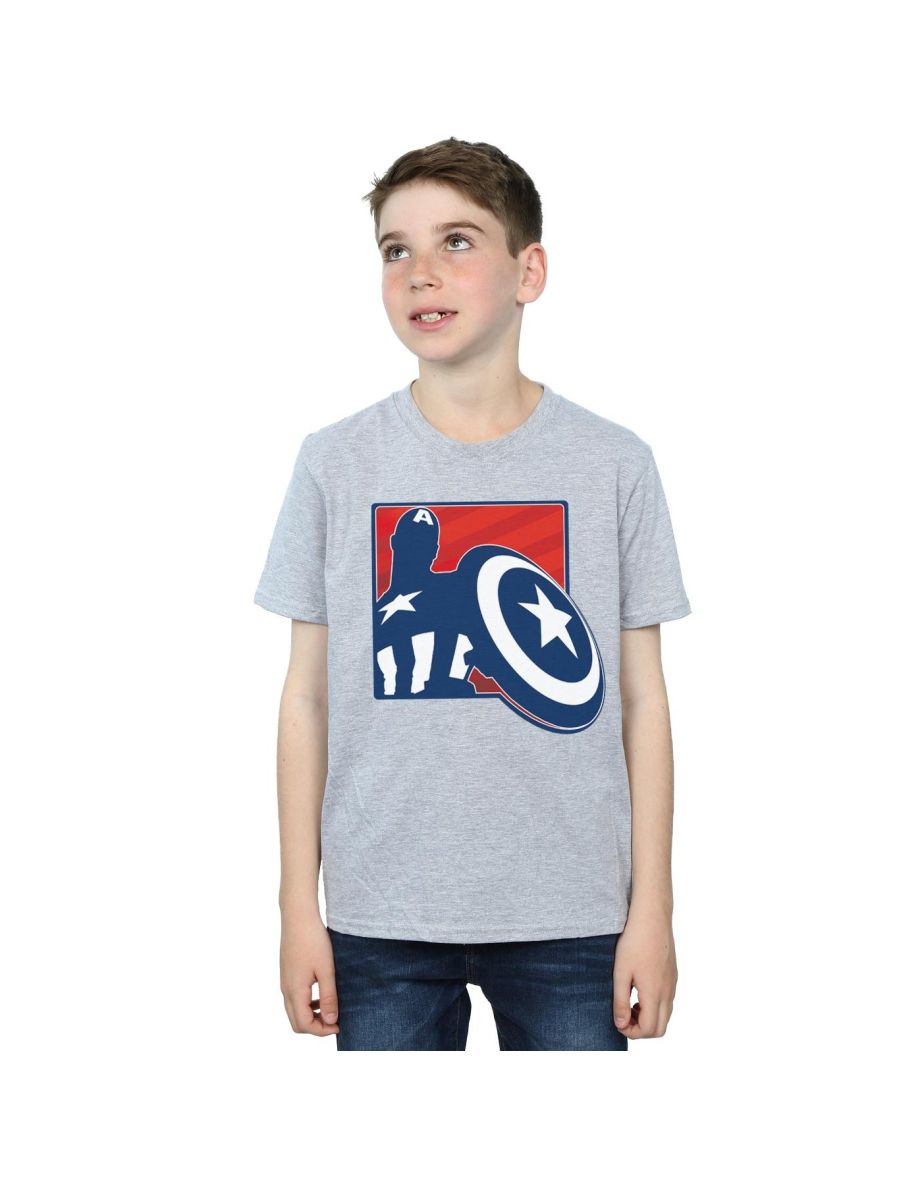 Marvel Boys Avengers Captain America Outline T-Shirt - Sports Grey