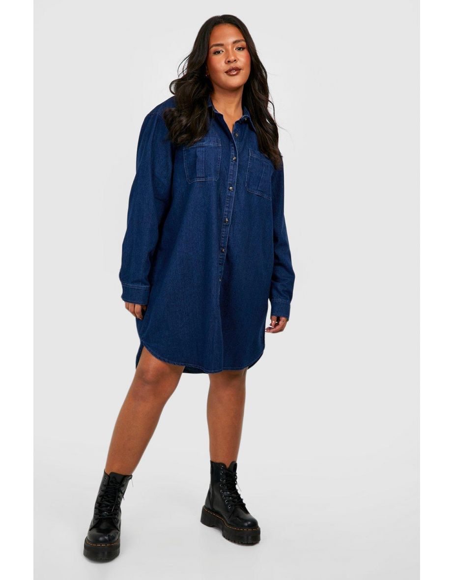 Shop Plus Button Down Denim Shirt Dress indigo Online in Qatar VogaCloset