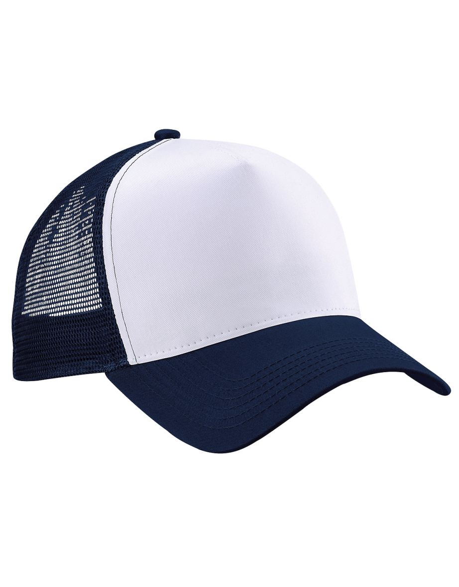 Beechfield Mens Half Mesh Trucker Cap / Headwear (Pack of 2) - French Navy/White