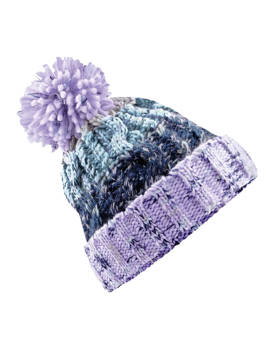 Beechfield Unisex Adults Corkscrew Knitted Pom Pom Beanie Hat - Lavender Fizz