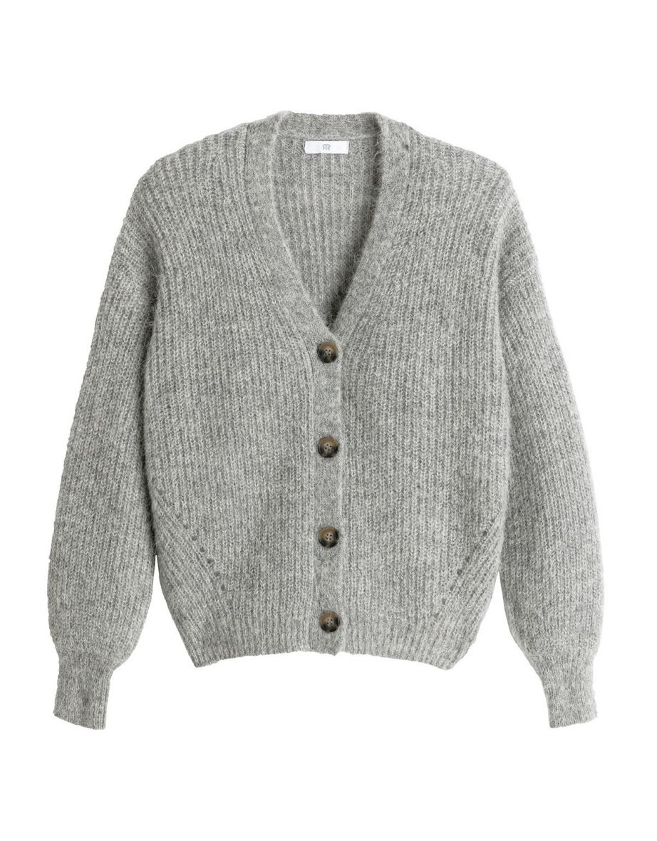 Alpaca Mix Buttoned Cardigan with V-Neck - 4