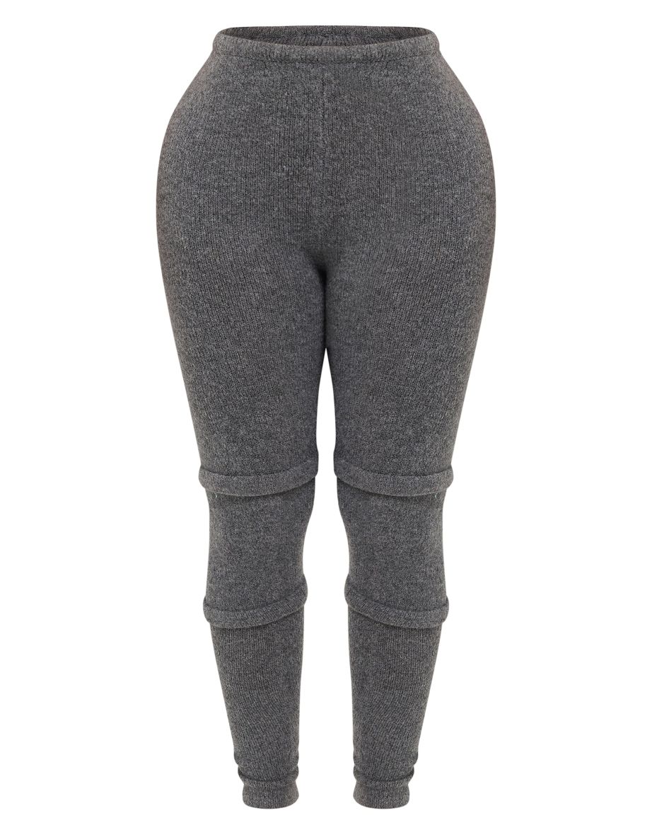Shape Charcoal Knit High Waist Seam Detail Trousers - 4