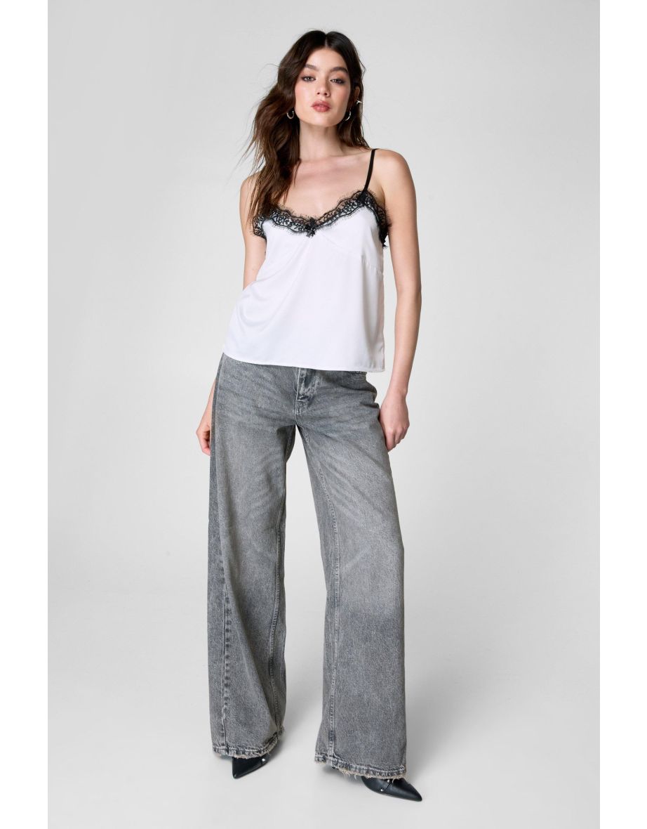 Lace Trim Satin Cami Top