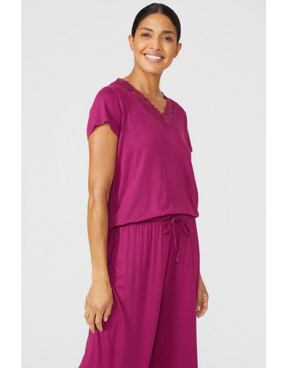 Viscose Lace Ss Top - plum