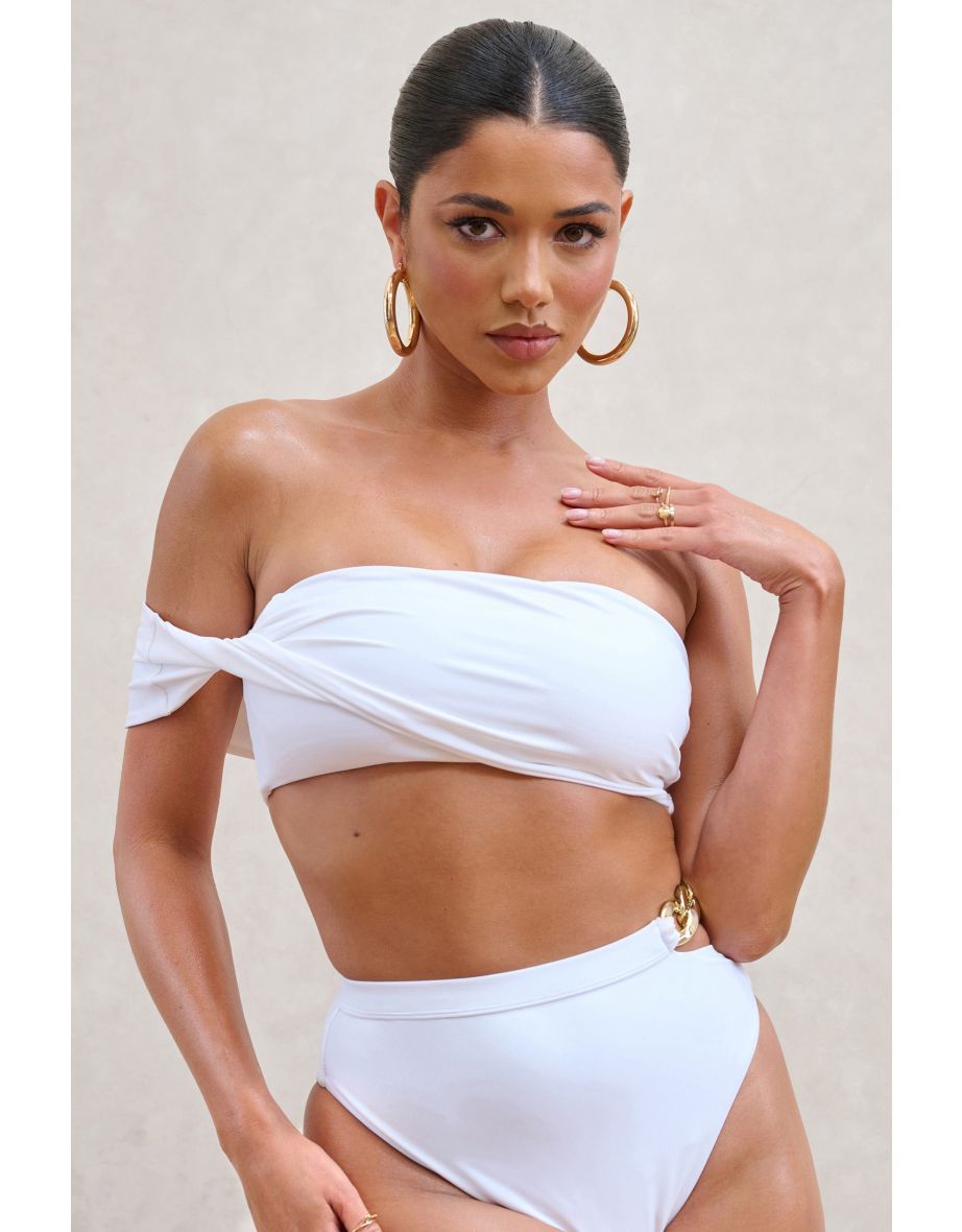 Dusk | White Draped Bandeau Bikini Top