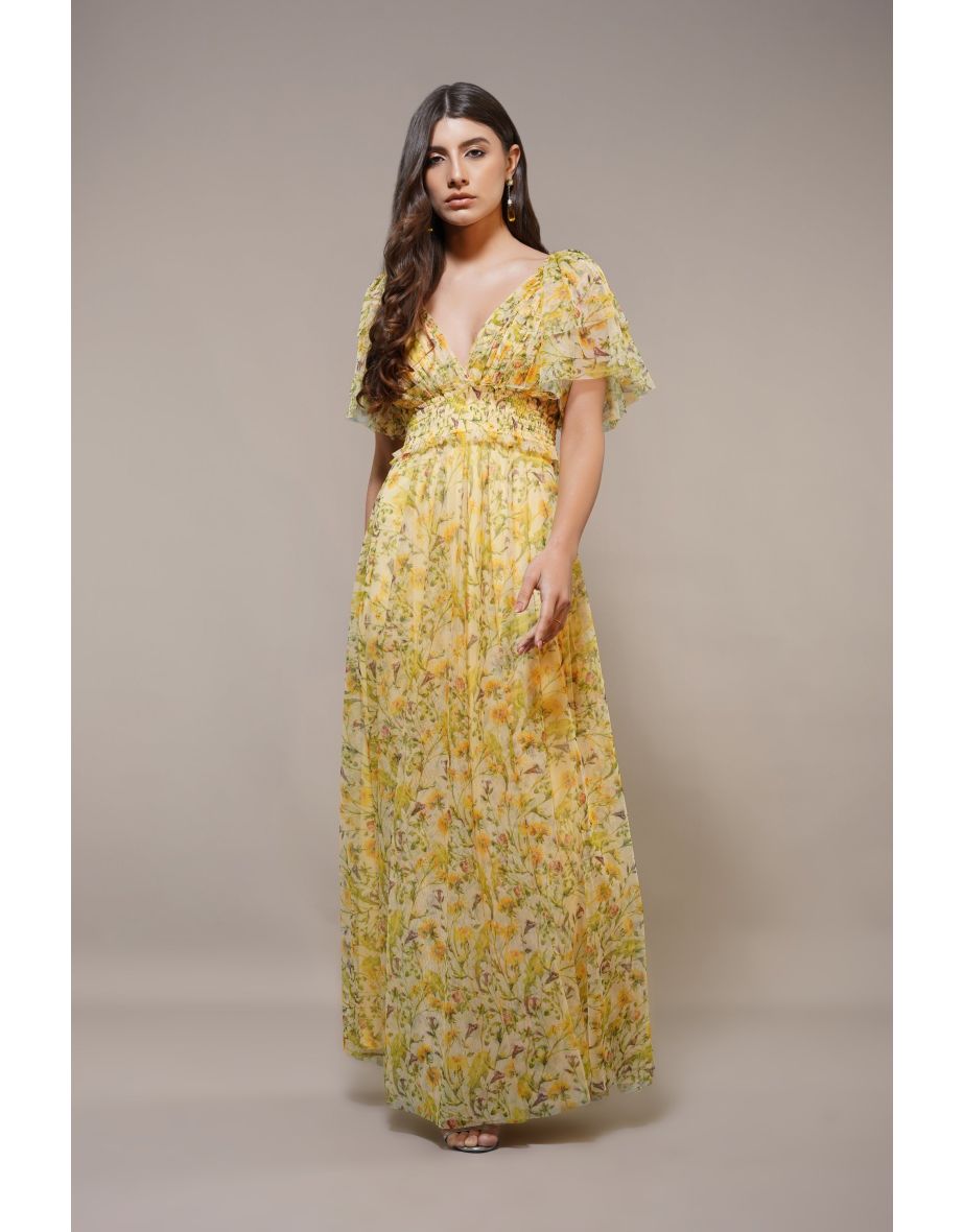 Shelby Yellow Printed Maxi Dress