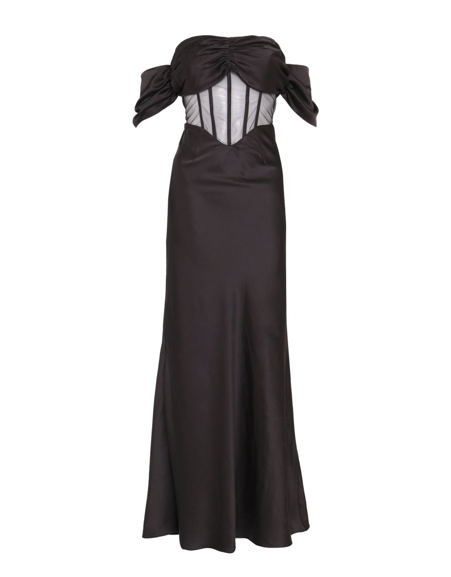 Agnes Black Satin Corset Sheer Maxi-Dress - 2