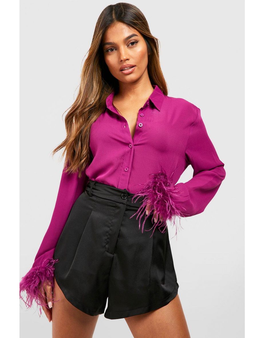 Oversized Feather Chiffon Shirt - purple