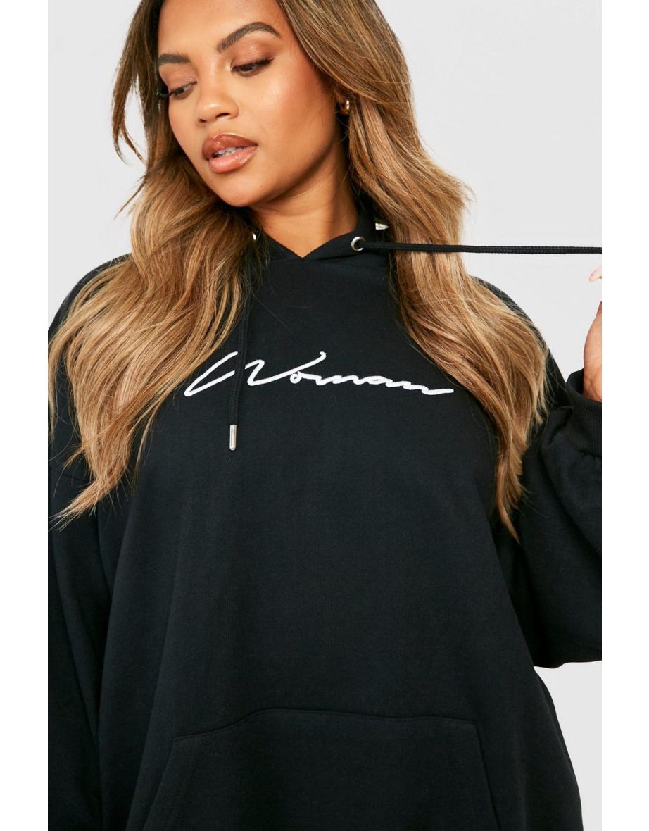 Plus Embroidered Woman Script Hoodie - black - 3