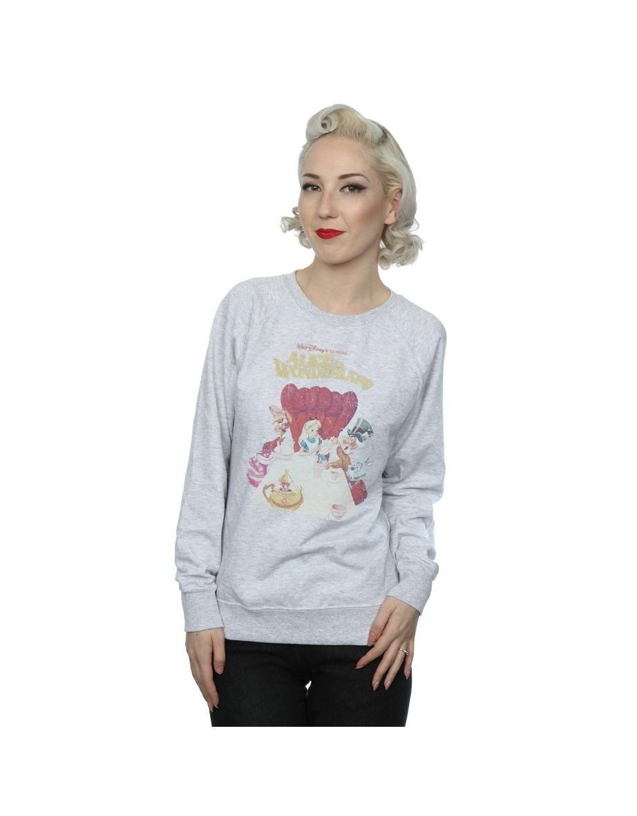 Alice In Wonderland Womens/Ladies Poster Retro Cotton Sweatshirt - Heather Grey
